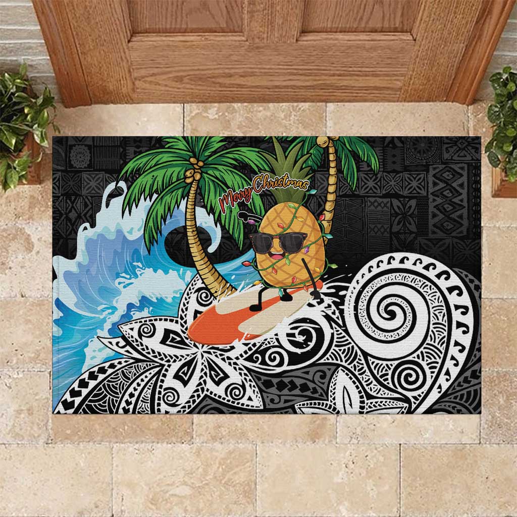 Tropical Christmas Polynesian Rubber Doormat Funny Surfing Pineapple