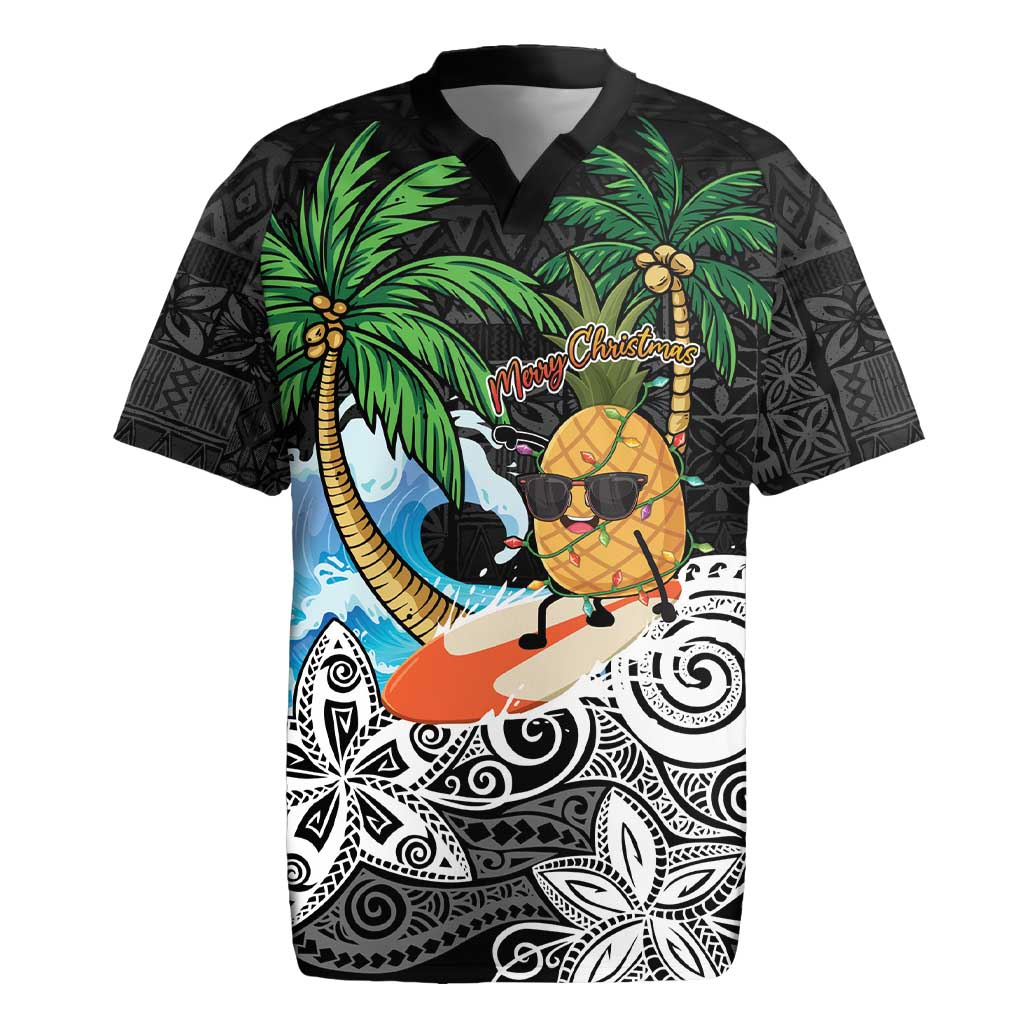 Tropical Christmas Polynesian Rugby Jersey Funny Surfing Pineapple