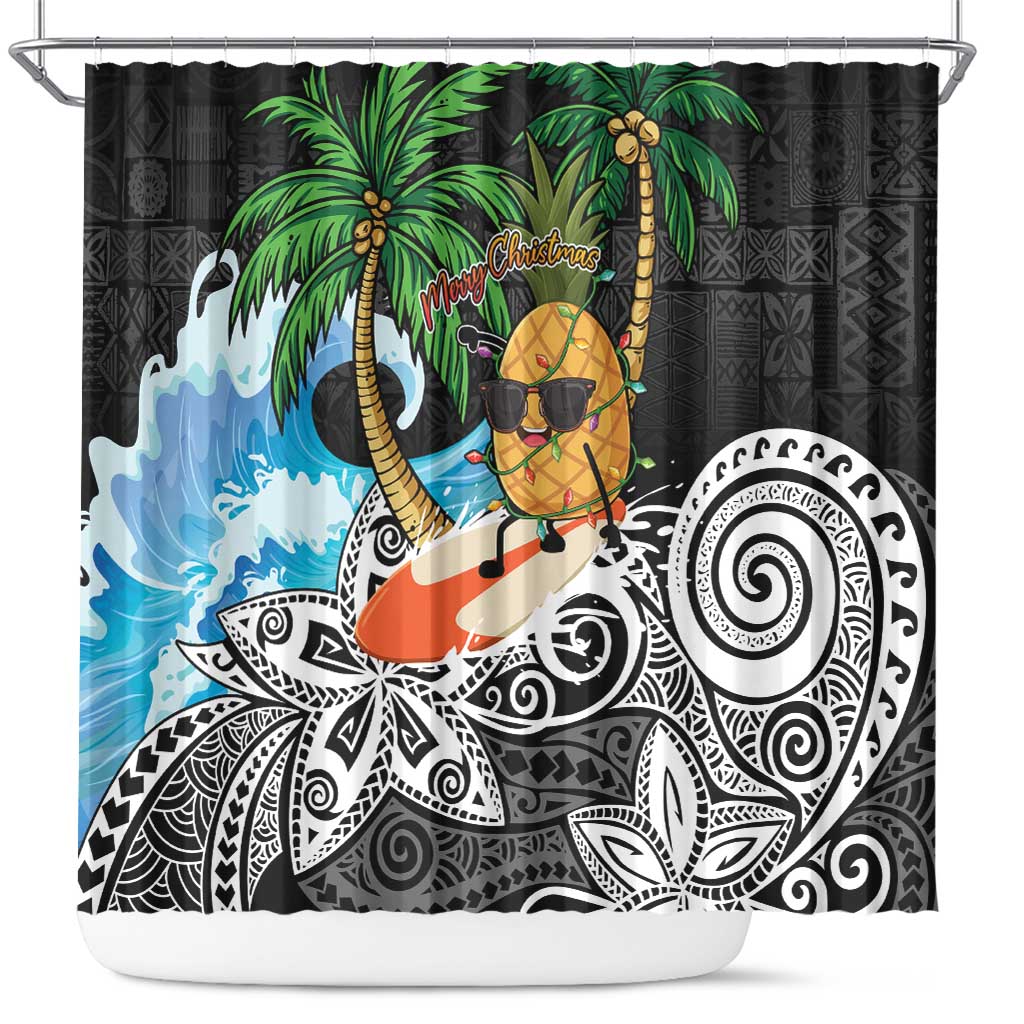 Tropical Christmas Polynesian Shower Curtain Funny Surfing Pineapple