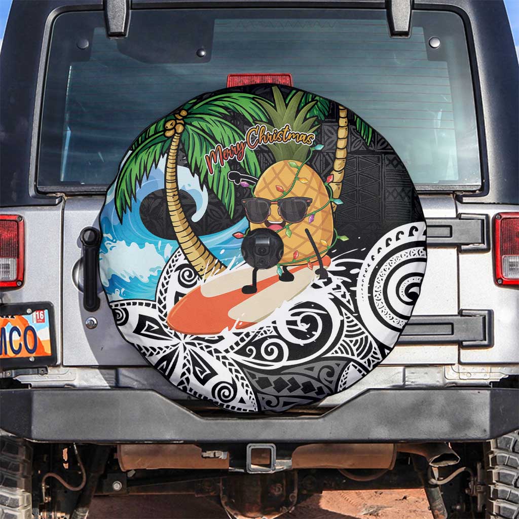 Tropical Christmas Polynesian Spare Tire Cover Funny Surfing Pineapple LT7 Black - Polynesian Pride