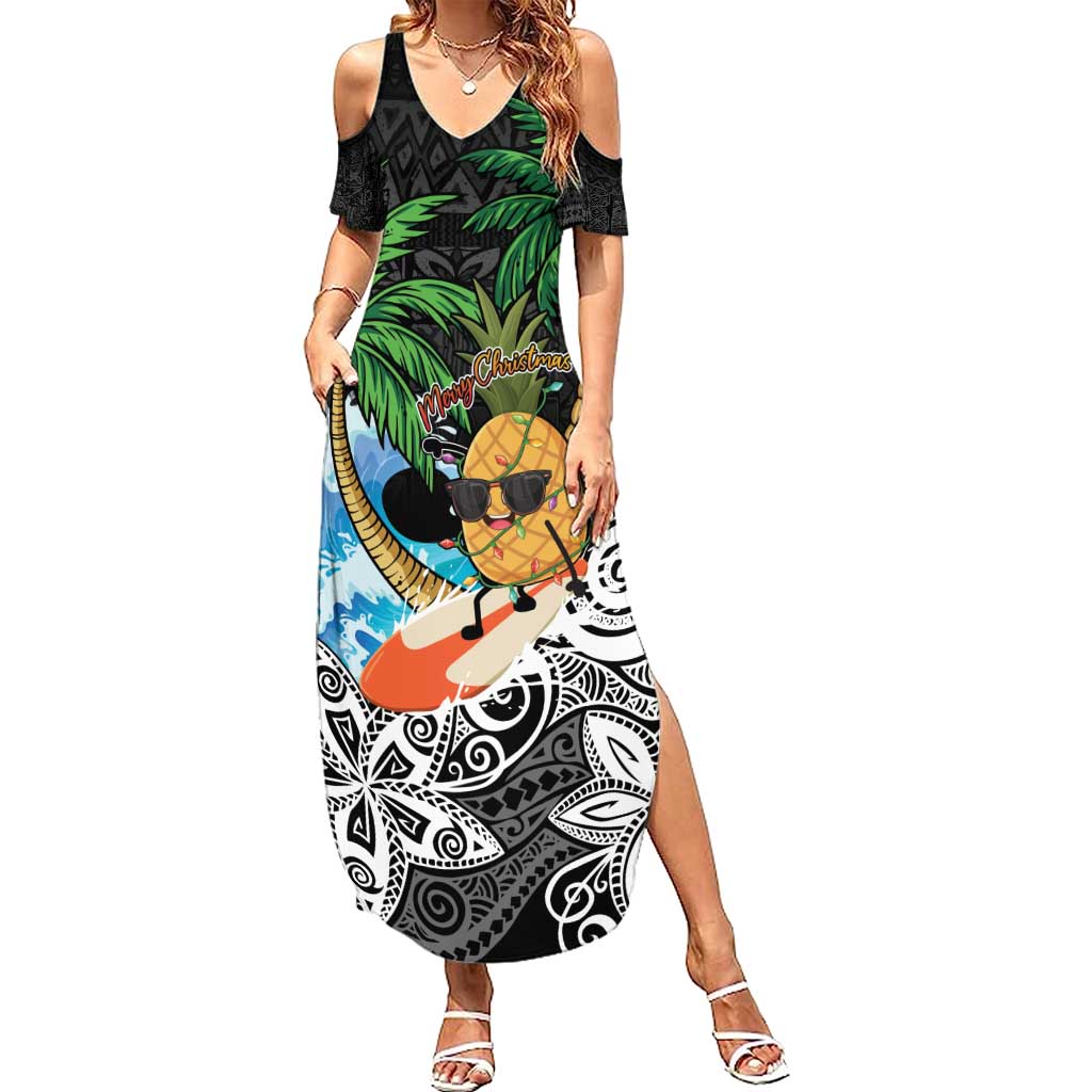 Tropical Christmas Polynesian Summer Maxi Dress Funny Surfing Pineapple LT7 Women Black - Polynesian Pride