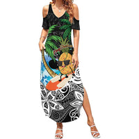 Tropical Christmas Polynesian Summer Maxi Dress Funny Surfing Pineapple LT7 Women Black - Polynesian Pride
