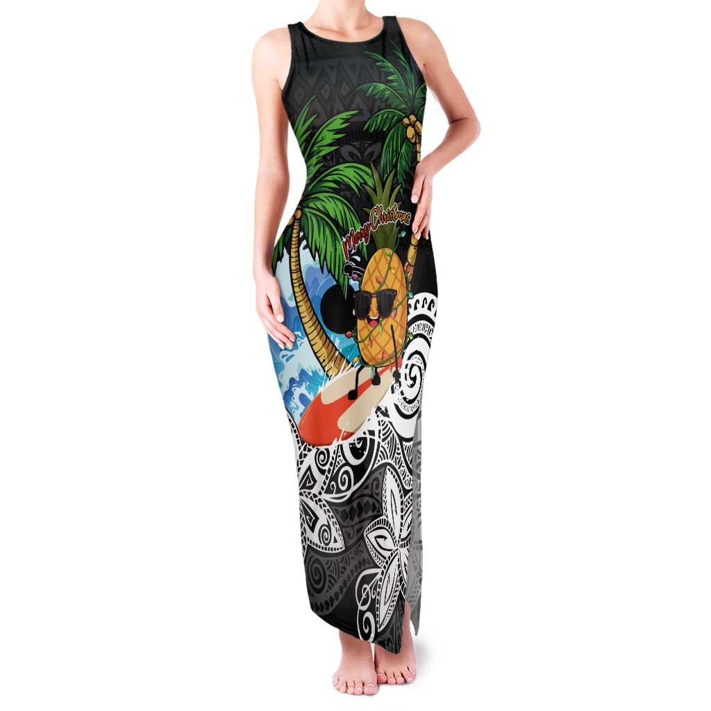 Tropical Christmas Polynesian Tank Maxi Dress Funny Surfing Pineapple LT7 Women Black - Polynesian Pride