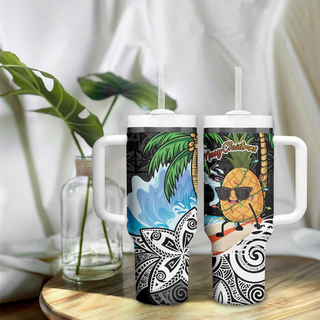 Tropical Christmas Polynesian Tumbler With Handle Funny Surfing Pineapple LT7 - Polynesian Pride