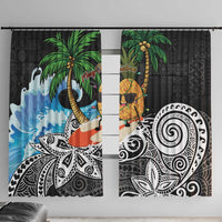 Tropical Christmas Polynesian Window Curtain Funny Surfing Pineapple LT7 With Hooks Black - Polynesian Pride