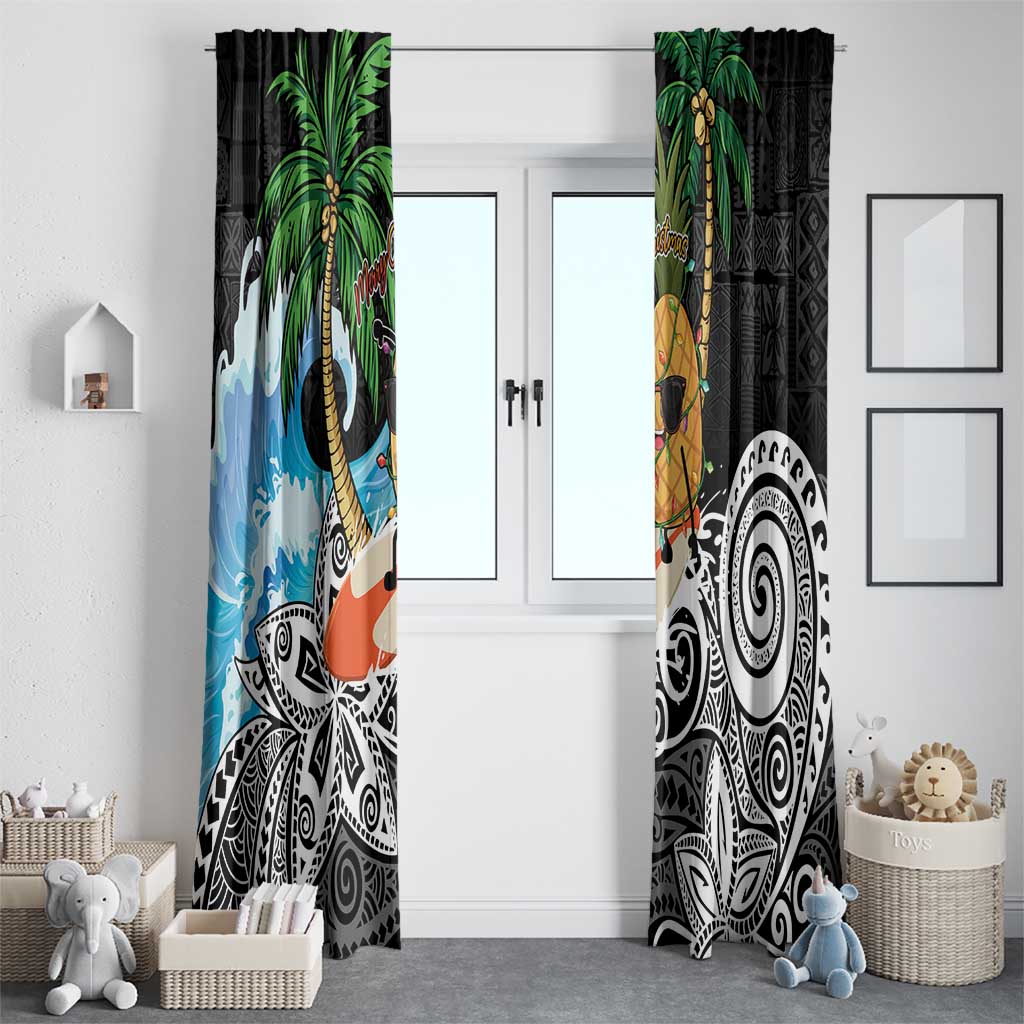 Tropical Christmas Polynesian Window Curtain Funny Surfing Pineapple LT7 - Polynesian Pride