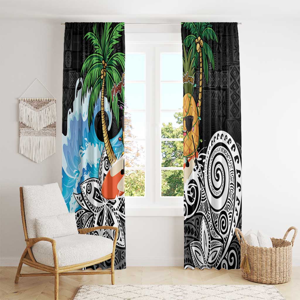 Tropical Christmas Polynesian Window Curtain Funny Surfing Pineapple LT7 - Polynesian Pride