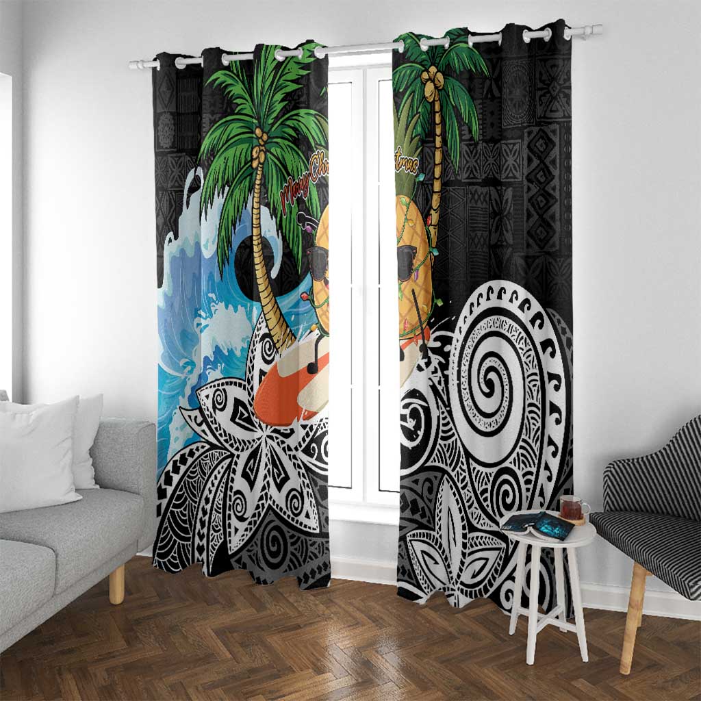 Tropical Christmas Polynesian Window Curtain Funny Surfing Pineapple LT7 With Grommets Black - Polynesian Pride