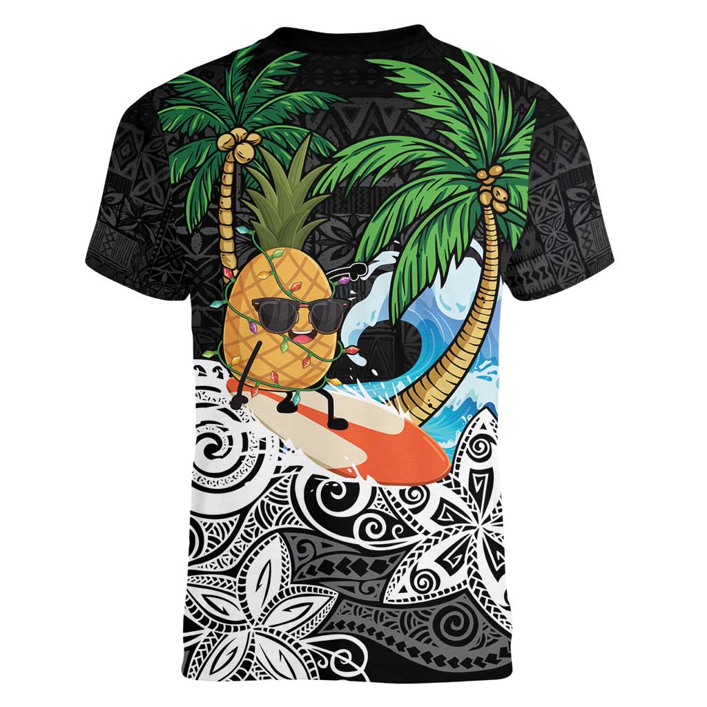 Tropical Christmas Polynesian Women V-Neck T-Shirt Funny Surfing Pineapple LT7 - Polynesian Pride