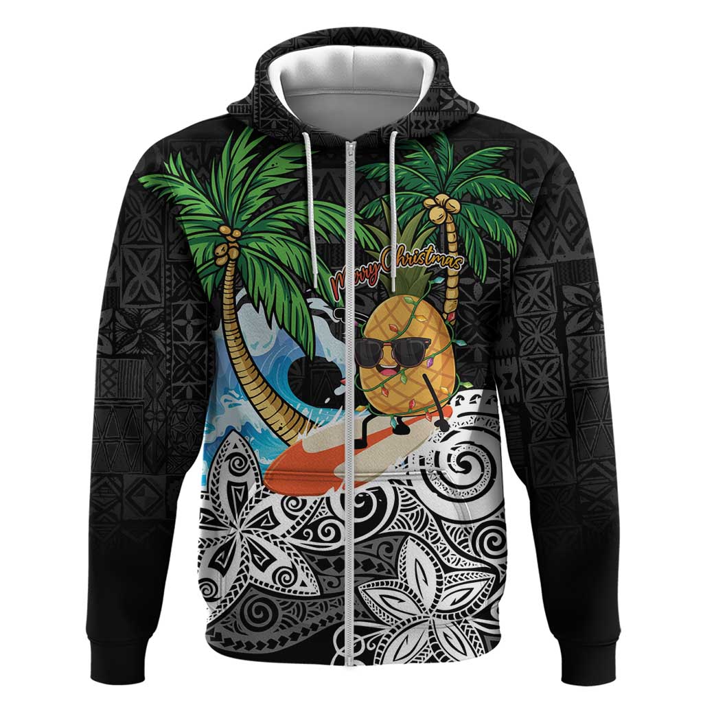 Tropical Christmas Polynesian Zip Hoodie Funny Surfing Pineapple