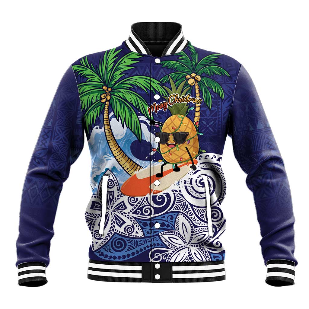 Tropical Christmas Polynesian Baseball Jacket Funny Surfing Pineapple Blue LT7 Unisex Blue - Polynesian Pride