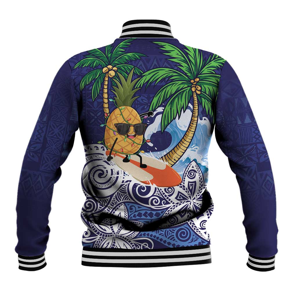 Tropical Christmas Polynesian Baseball Jacket Funny Surfing Pineapple Blue LT7 - Polynesian Pride