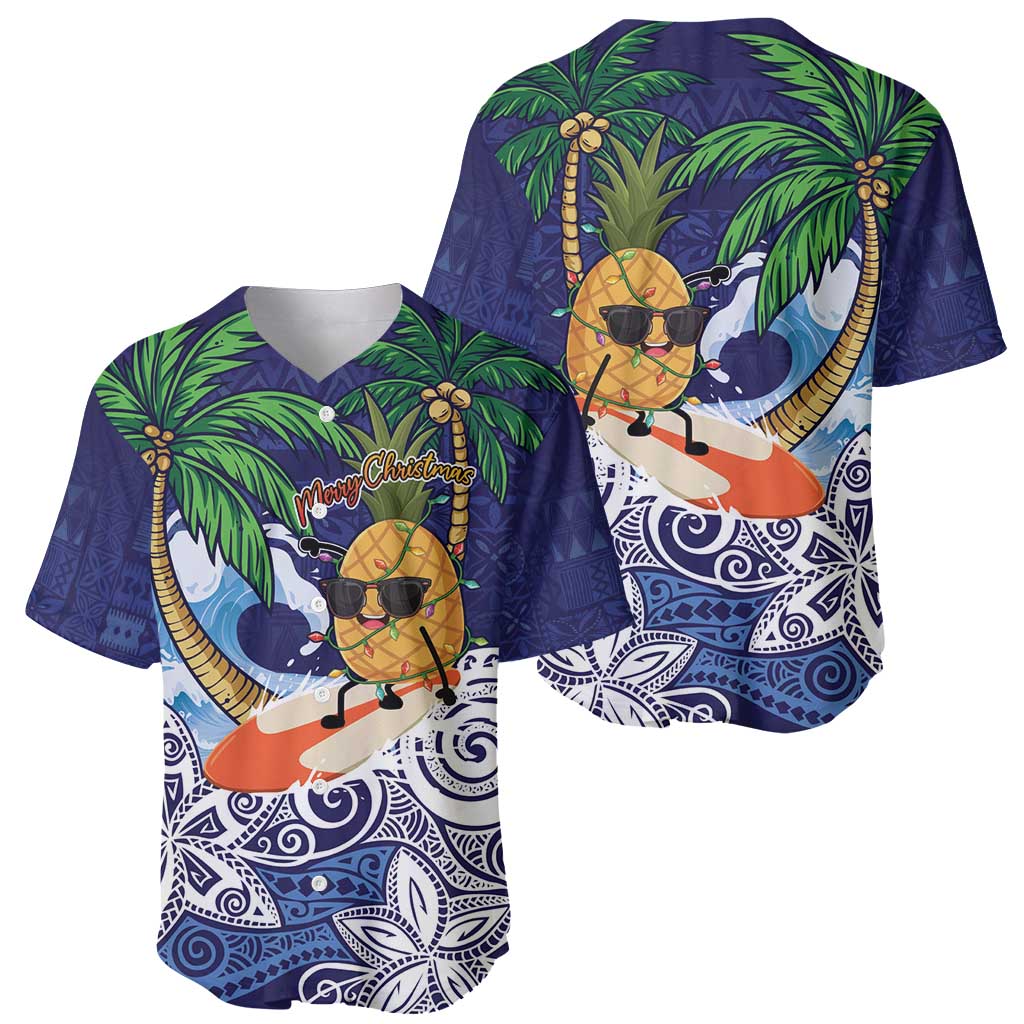 Tropical Christmas Polynesian Baseball Jersey Funny Surfing Pineapple Blue