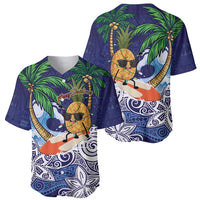 Tropical Christmas Polynesian Baseball Jersey Funny Surfing Pineapple Blue