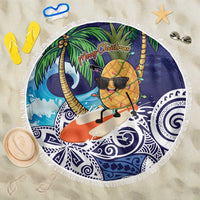 Tropical Christmas Polynesian Beach Blanket Funny Surfing Pineapple Blue LT7 One Size 150cm Blue - Polynesian Pride