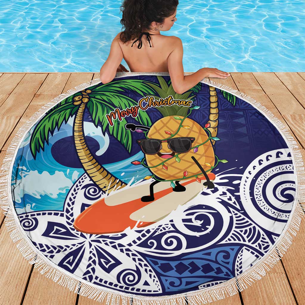 Tropical Christmas Polynesian Beach Blanket Funny Surfing Pineapple Blue LT7 - Polynesian Pride