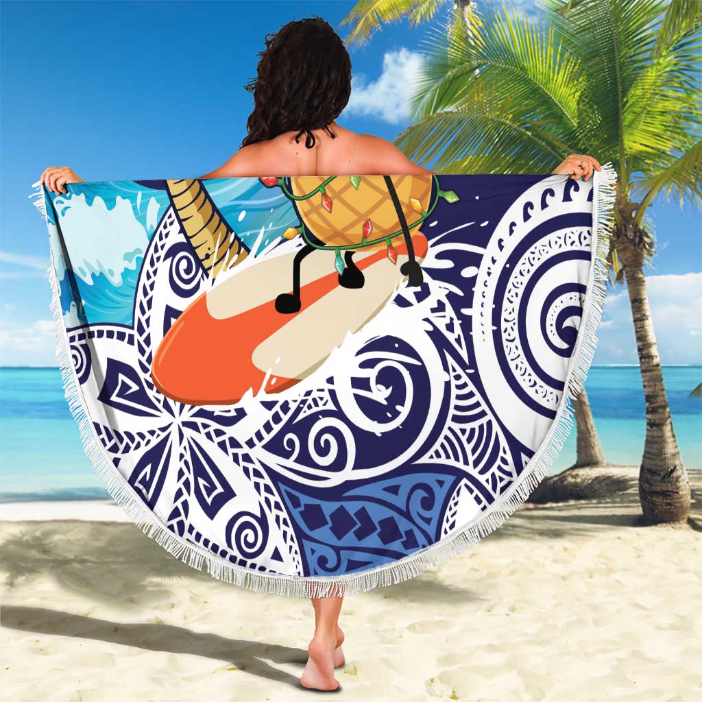 Tropical Christmas Polynesian Beach Blanket Funny Surfing Pineapple Blue LT7 - Polynesian Pride