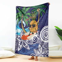 Tropical Christmas Polynesian Blanket Funny Surfing Pineapple Blue LT7 - Polynesian Pride