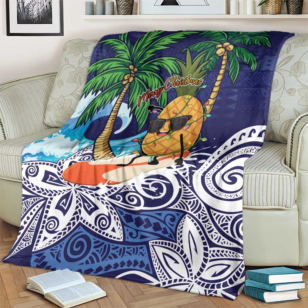 Tropical Christmas Polynesian Blanket Funny Surfing Pineapple Blue LT7 - Polynesian Pride