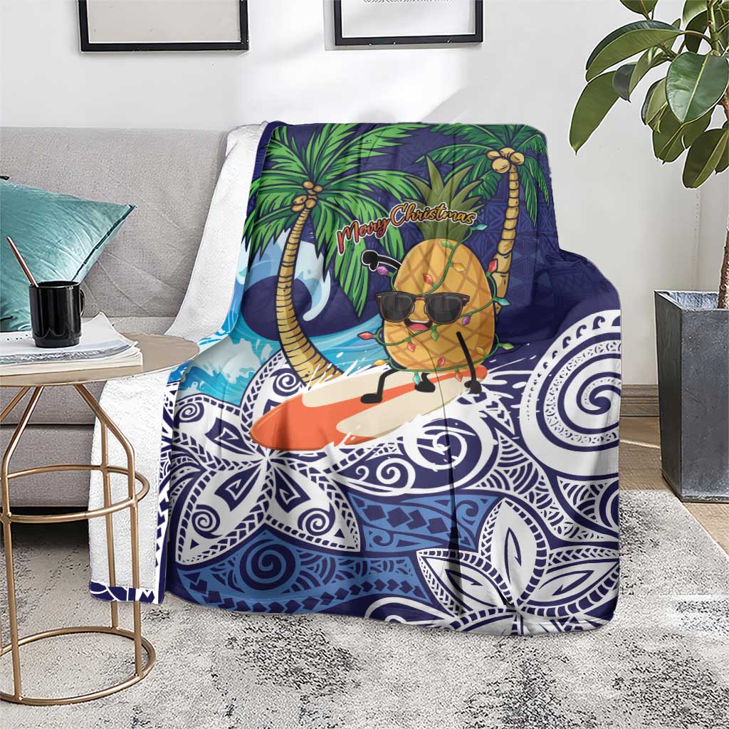 Tropical Christmas Polynesian Blanket Funny Surfing Pineapple Blue LT7 - Polynesian Pride