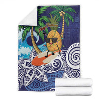 Tropical Christmas Polynesian Blanket Funny Surfing Pineapple Blue LT7 - Polynesian Pride