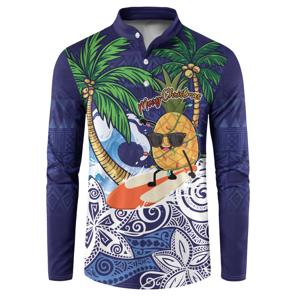 Tropical Christmas Polynesian Button Sweatshirt Funny Surfing Pineapple Blue LT7 Blue - Polynesian Pride