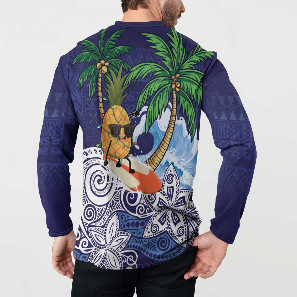 Tropical Christmas Polynesian Button Sweatshirt Funny Surfing Pineapple Blue LT7 - Polynesian Pride