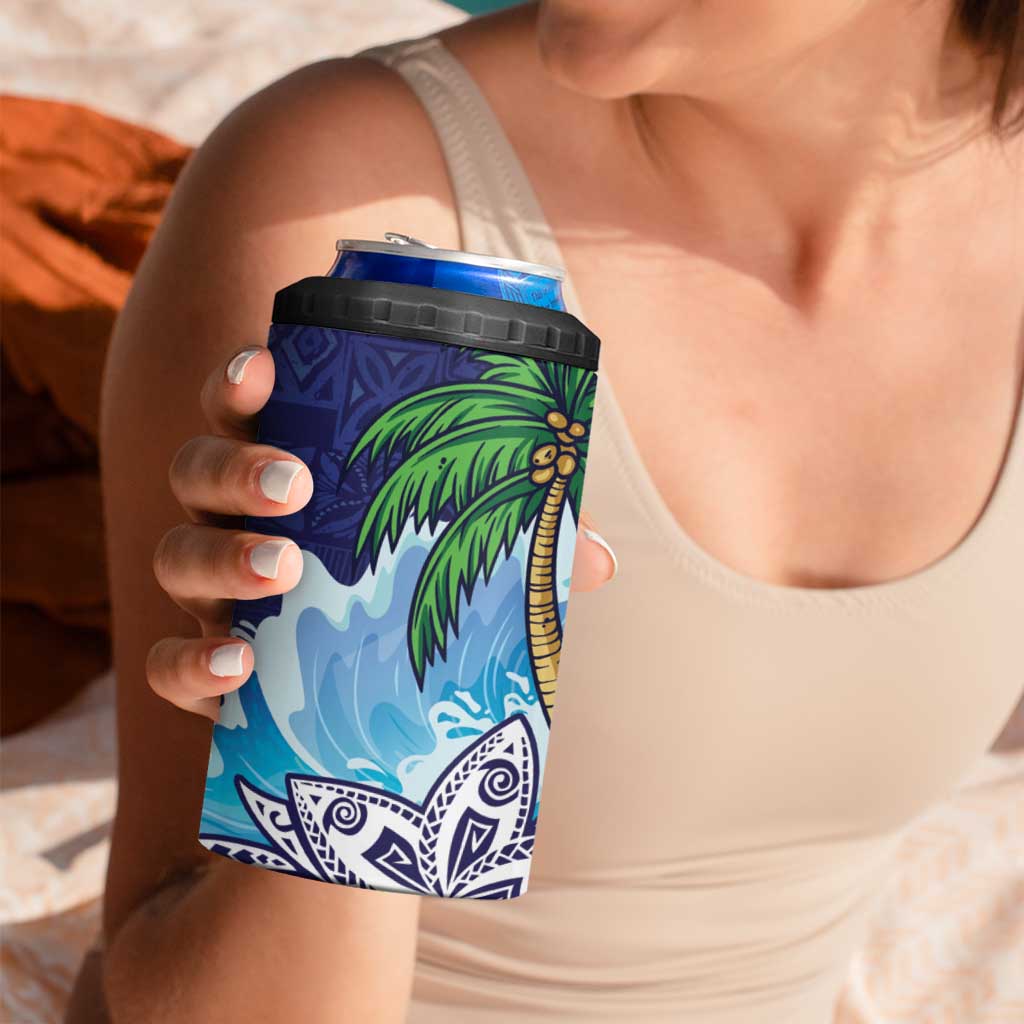 Tropical Christmas Polynesian 4 in 1 Can Cooler Tumbler Funny Surfing Pineapple Blue