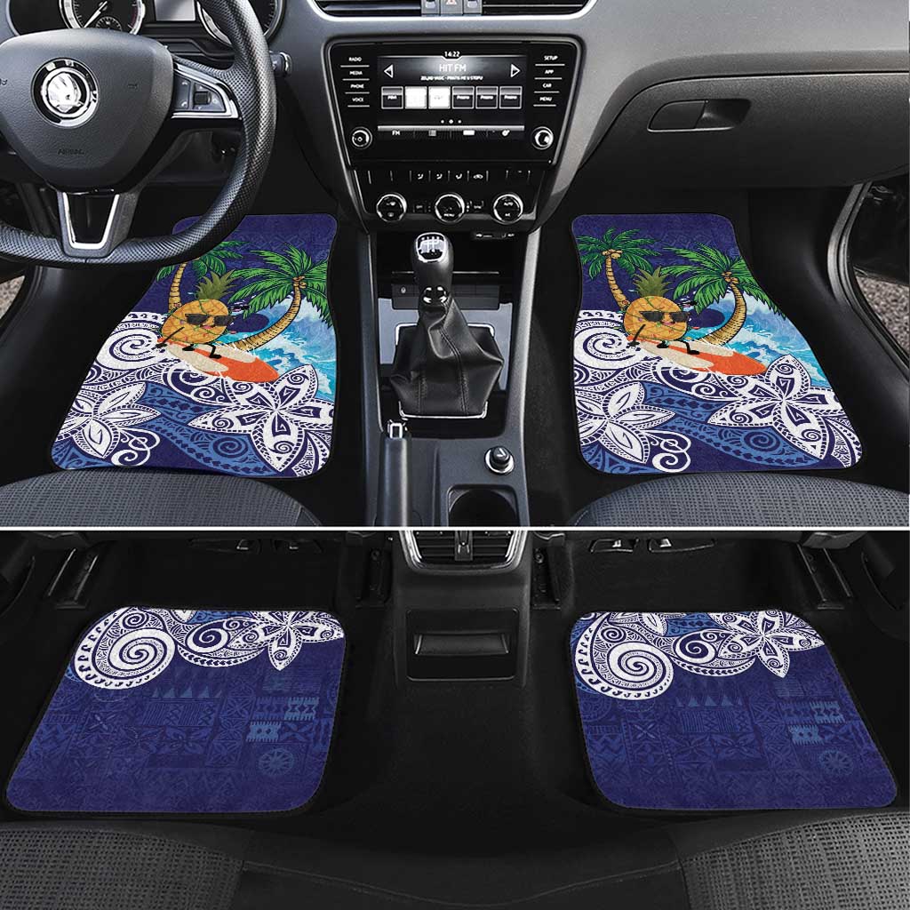 Tropical Christmas Polynesian Car Mats Funny Surfing Pineapple Blue LT7 Set 4pcs Blue - Polynesian Pride
