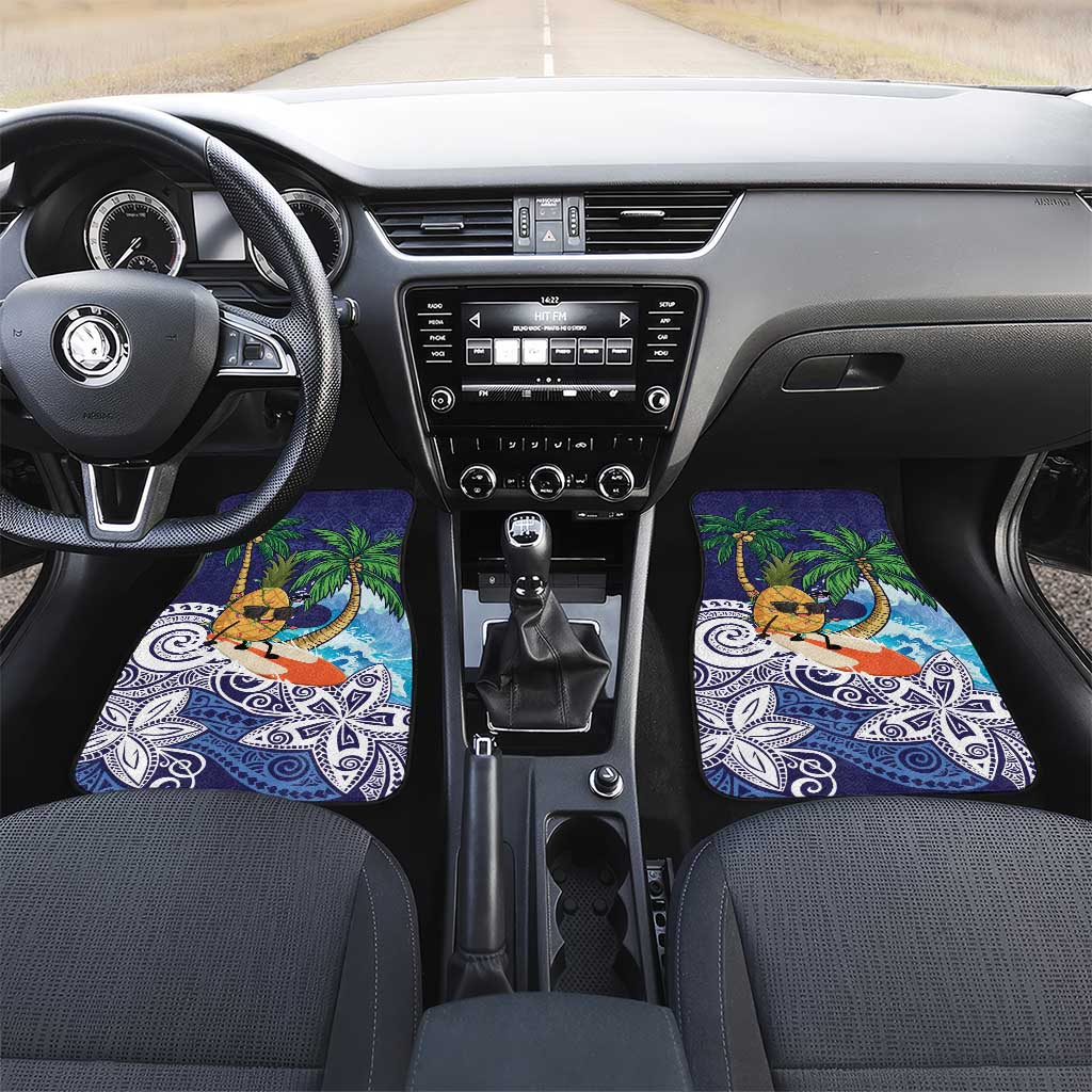 Tropical Christmas Polynesian Car Mats Funny Surfing Pineapple Blue LT7 Set 2pcs - Front Blue - Polynesian Pride