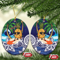 Tropical Christmas Polynesian Ceramic Ornament Funny Surfing Pineapple Blue LT7 Oval Blue - Polynesian Pride