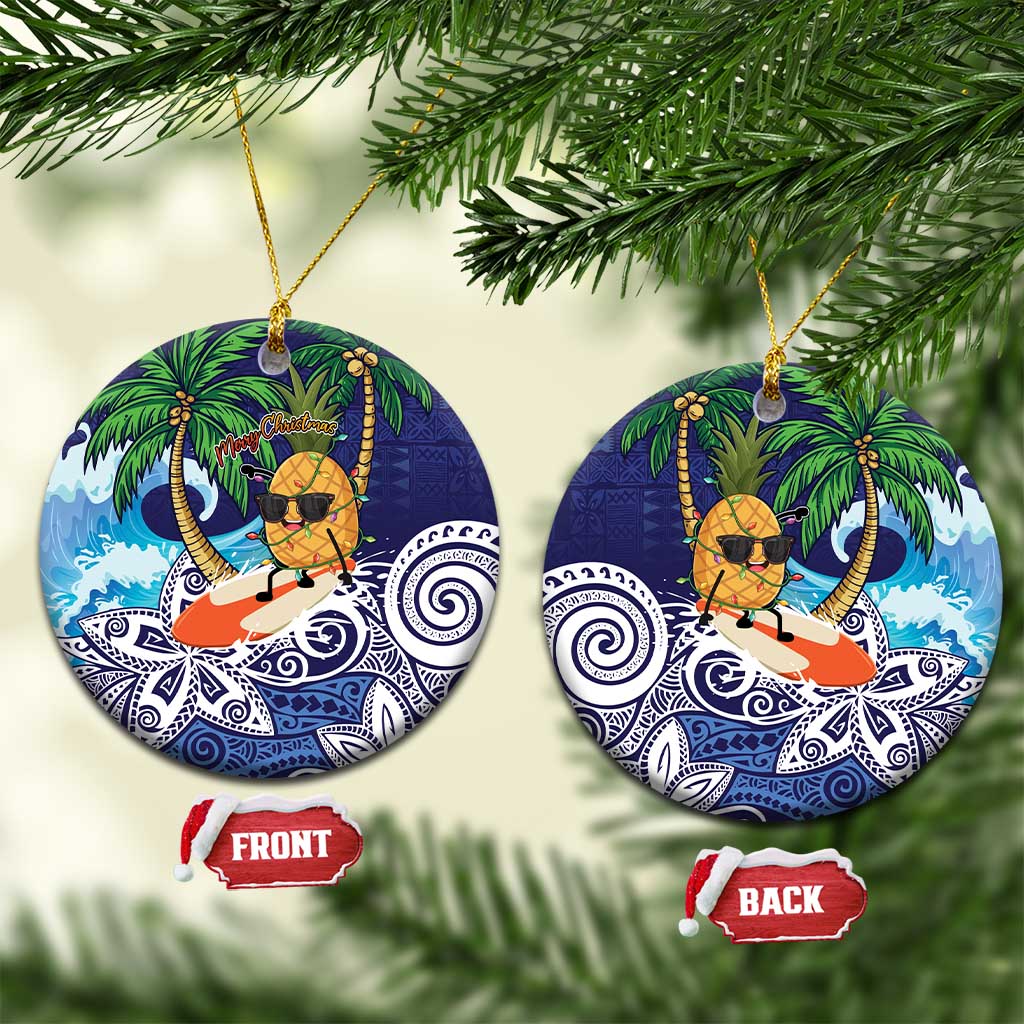 Tropical Christmas Polynesian Ceramic Ornament Funny Surfing Pineapple Blue