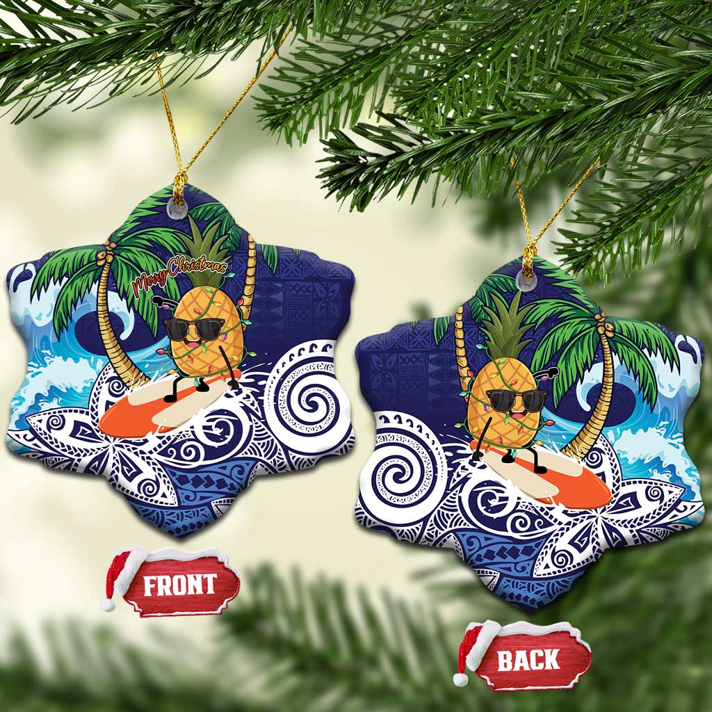 Tropical Christmas Polynesian Ceramic Ornament Funny Surfing Pineapple Blue LT7 Snow Flake Blue - Polynesian Pride