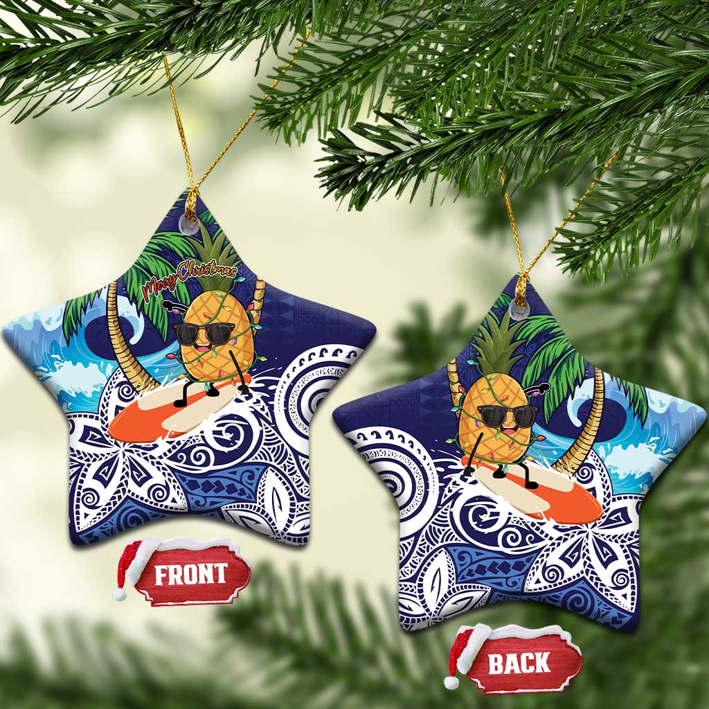 Tropical Christmas Polynesian Ceramic Ornament Funny Surfing Pineapple Blue LT7 Star Blue - Polynesian Pride