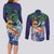 Tropical Christmas Polynesian Couples Matching Long Sleeve Bodycon Dress and Long Sleeve Button Shirt Funny Surfing Pineapple Blue