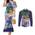 Tropical Christmas Polynesian Couples Matching Mermaid Dress and Long Sleeve Button Shirt Funny Surfing Pineapple Blue