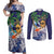 Tropical Christmas Polynesian Couples Matching Off Shoulder Maxi Dress and Long Sleeve Button Shirt Funny Surfing Pineapple Blue