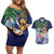 Tropical Christmas Polynesian Couples Matching Off Shoulder Short Dress and Hawaiian Shirt Funny Surfing Pineapple Blue