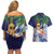 Tropical Christmas Polynesian Couples Matching Off Shoulder Short Dress and Hawaiian Shirt Funny Surfing Pineapple Blue