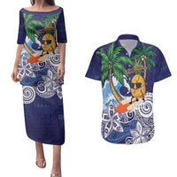Tropical Christmas Polynesian Couples Matching Puletasi and Hawaiian Shirt Funny Surfing Pineapple Blue LT7 Blue - Polynesian Pride