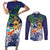 Tropical Christmas Polynesian Couples Matching Short Sleeve Bodycon Dress and Long Sleeve Button Shirt Funny Surfing Pineapple Blue