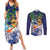 Tropical Christmas Polynesian Couples Matching Summer Maxi Dress and Long Sleeve Button Shirt Funny Surfing Pineapple Blue