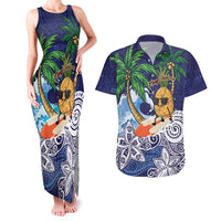 Tropical Christmas Polynesian Couples Matching Tank Maxi Dress and Hawaiian Shirt Funny Surfing Pineapple Blue LT7 Blue - Polynesian Pride