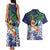 Tropical Christmas Polynesian Couples Matching Tank Maxi Dress and Hawaiian Shirt Funny Surfing Pineapple Blue