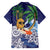 Tropical Christmas Polynesian Family Matching Off Shoulder Short Dress and Hawaiian Shirt Funny Surfing Pineapple Blue