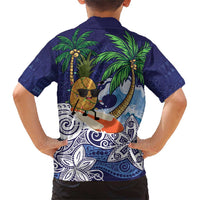 Tropical Christmas Polynesian Family Matching Short Sleeve Bodycon Dress and Hawaiian Shirt Funny Surfing Pineapple Blue