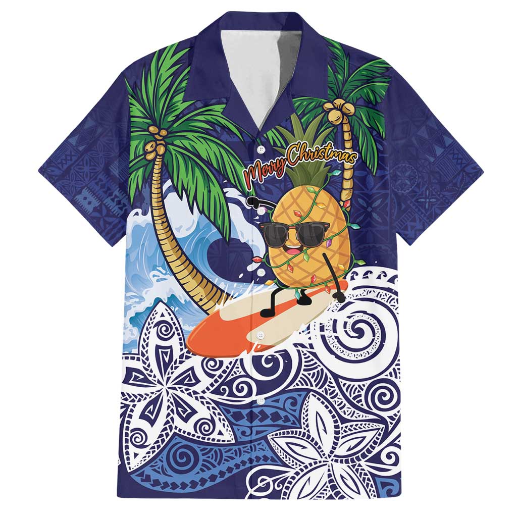 Tropical Christmas Polynesian Family Matching Summer Maxi Dress and Hawaiian Shirt Funny Surfing Pineapple Blue LT7 Dad's Shirt - Short Sleeve Blue - Polynesian Pride