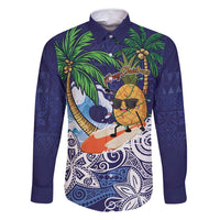 Tropical Christmas Polynesian Family Matching Summer Maxi Dress and Hawaiian Shirt Funny Surfing Pineapple Blue LT7 Dad's Shirt - Long Sleeve Blue - Polynesian Pride