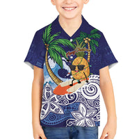 Tropical Christmas Polynesian Family Matching Summer Maxi Dress and Hawaiian Shirt Funny Surfing Pineapple Blue LT7 Son's Shirt Blue - Polynesian Pride