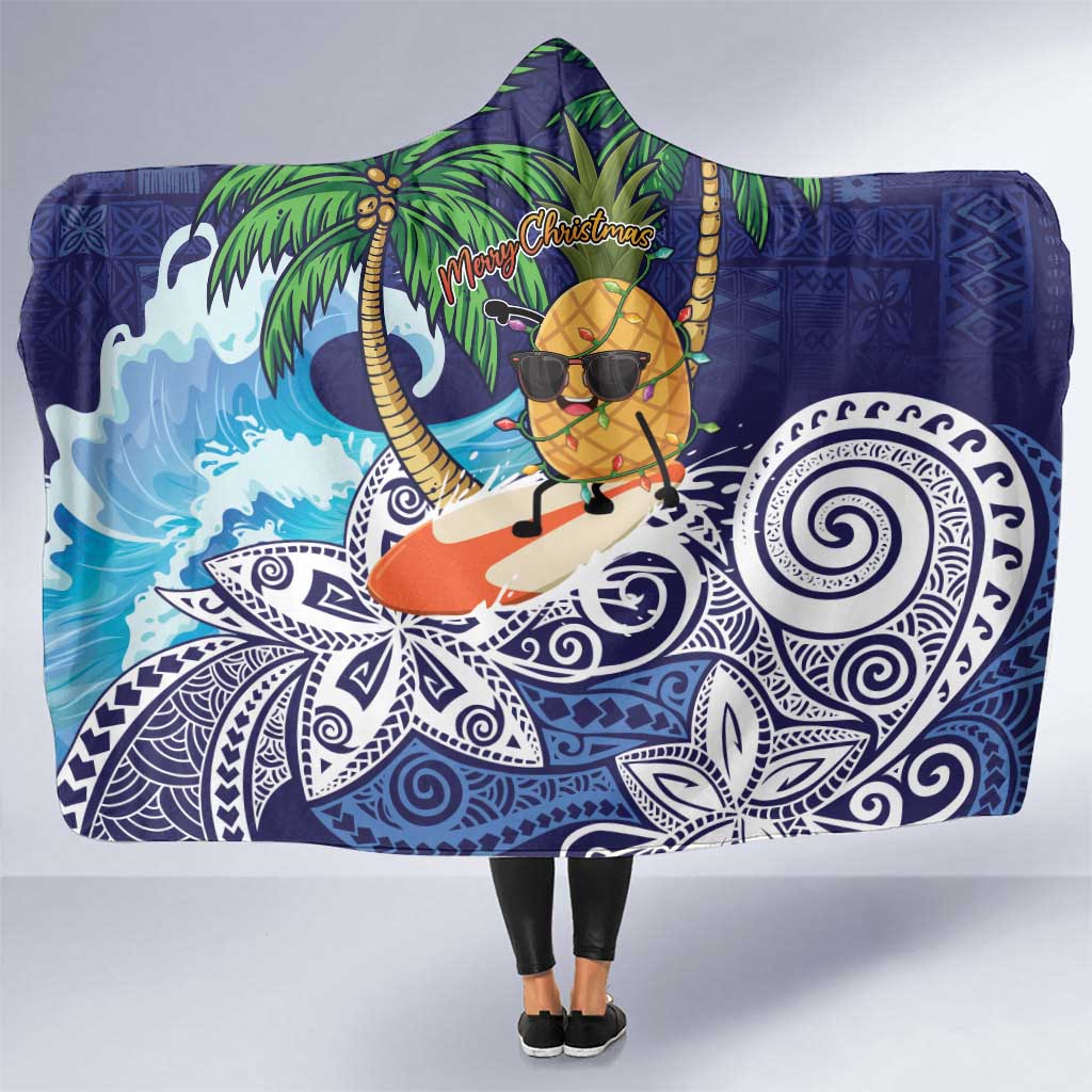 Tropical Christmas Polynesian Hooded Blanket Funny Surfing Pineapple Blue LT7 One Size Blue - Polynesian Pride